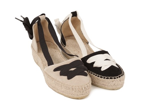 Alpargata plana de doble suela de serraje con cintas mujer