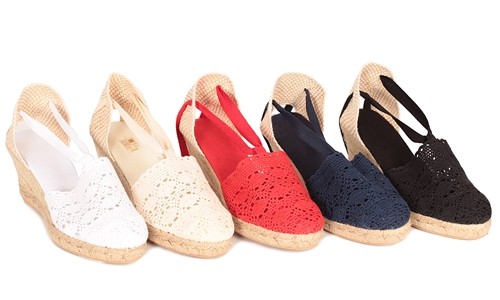 Alpargata cuña media de Ganchillo con cintas